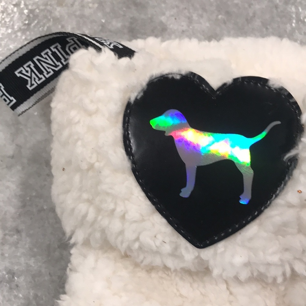PINK Victoria Secret Christmas Stocking Sherpa Holographic Iridescent White - Picture 3 of 4